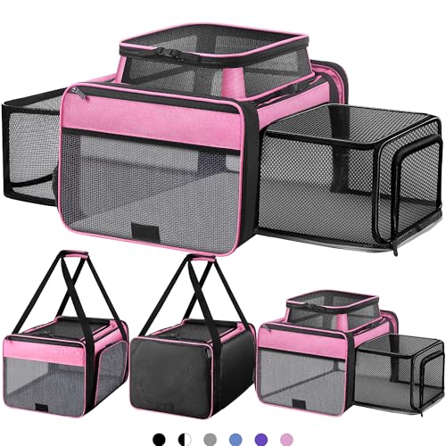 Top and 2 Sides Expandable Pet Carrier 17x11x9.5 TSA Airline Approved | Dog Carriers for Small Dogs, Soft-Sided Cat Carrier, Anti-Scratch Mesh, Lockable Zippers, for Kitten, Rabbit, Puppy, Pink - color: Pink, size: 17.0"L x 11.0"W x 9.5"H