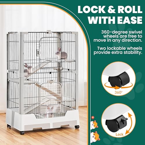 Yaheetech Rolling Small Animal Cage 4 Level Pet Cage with Open Top&Pull-Out Tray for Rabbits, Guinea Pigs, Ferrets and Chinchillas - size: 30.0"L x 20.0"W x 45.0"H