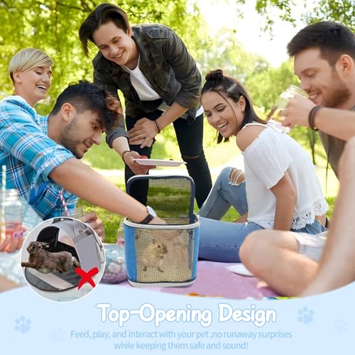 Small Animal Carrier Backpack with Water Bottle, Travel Portable Guinea Pig Hamster Bunny Carrier Sling Pouch, Clear Window Breathable Pet Carrier for Hedgehog Sugar Glider Chinchilla Rat (Gray-Blue) - color: Gray Blue