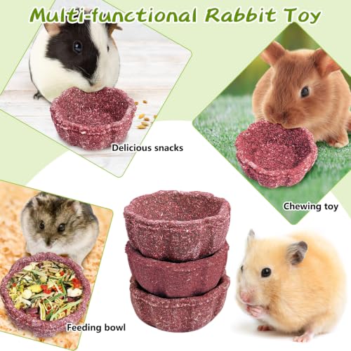 6 Pack Rabbit Chew Toys for Teeth Edible Timothy Hay Chewing Bowl Natural Guinea Pig Toys Small Animal Molar Treats for Bunny Chinchilla Mice Hamster (Purple) - color: Purple