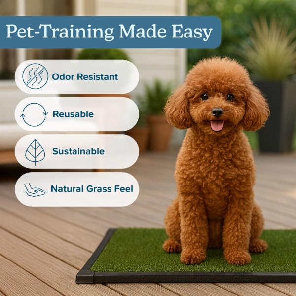 PETMAKER Artificial Grass Puppy Pee Pad for Dogs and Small Pets, 16” x 20” | Reusable 3-Layer Turf Pads for Dogs with Tray, Indoor and Outdoor Fake Grass Potty, Pet Supplies