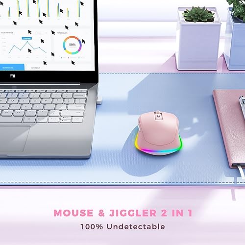 PEIOUS Wireless Mouse Jiggler, LED Mouse with Built-in Mouse Mover, Pink | Rechargeable, Silent Clicks, Adjustable DPI and Random Movement Keep Computers Awake for Work-Life Balance on Laptop/PC/Mac - color: Pink