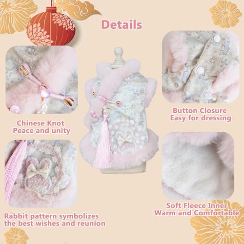 Dog Chinese New Year Clothes Cat Tang Costume Outfit,Tassels Dog Cheongsam Tang Suit,Winter Fleece Pet Jacket Clothes (Pink+Blue, XL(Bust19.6inch|Weight 11-14LBS)) - color: Pink+Blue, size: XL(Bust19.6inch|Weight 11-14LBS)