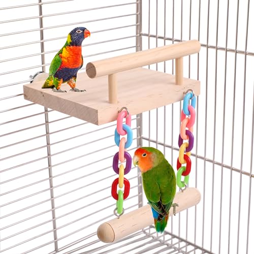 Parrot Climbing Ladder, Bird Wooden Playground with Climbing Ladder Stand, Parrot Play Stand, Bird Swing for Green Cheeks, Small Lovebirds, Goldens, Hamsters, Bird Cage Chew Toy Set (Multi-Colored)