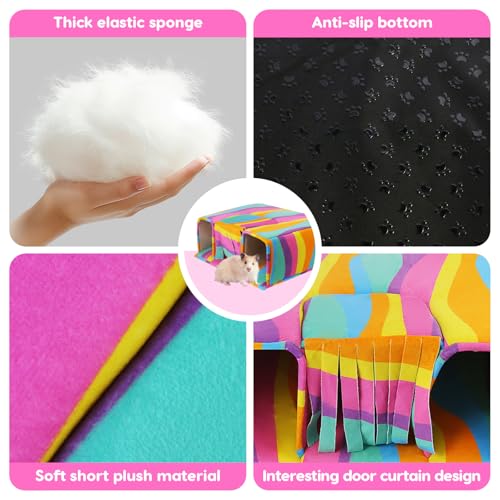 Guinea Pig Hideout with Tunnels, Toys & Cozy House - Soft Large Bed for Small Pets - Rainbow - color: Rainbow