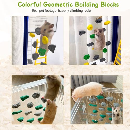 Hamster Climbing Wall Toys, DIY Colorful Rock with Traceless Adhesive, Small Animal Cage Accessories & Exercise Enrichment for Syrian, Dwarf Hamsters, Gerbils, Guinea Pigs (Random 12 pcs)