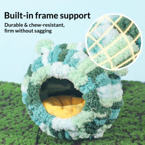 Hand-Knitted Sugar Glider Bed, Warm Small Animal Hideout, Fluffy Hamster Hammock with Sturdy Frame, Washable Cute Bear Ear Pouch, Secure Cage Attachment Nest (Blue) - color: Blue