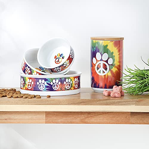 Bone Dry Ceramic Food Bowls, Non-Slip & Dishwasher Safe, Small Set, 4.25x2, Peace Paw, 2 Count - color: Peace Paw, size: Small Set, 4.25x2"