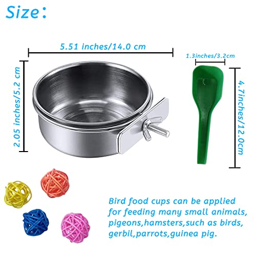 kathson Bird Feeding Dish Cups,Large Stainless Steel Parrot Food Water Bowl,Parakeet Feeder Birds Cage Ball Toys with Clamp Holder for Cockatiel Budgies Macaw Small Animal Chinchilla(7 Pcs) - size: 【L:5.5x2.0 Inches】