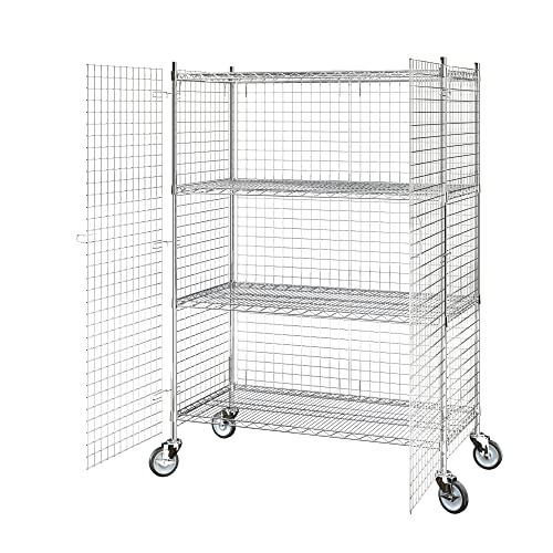 Commercial Grade NSF Listed Metal Wire Mesh Storage Chrome Mobile Security Cage Kit, 24" x 48" x 70", Perfect for Warehouse, Grocery Store, Restaurant, Dishroom - color: Chrome, size: 24" x 48" x 69"