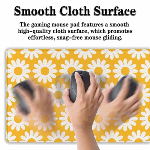 Computer Desk Mat Yellow Desk Mats, Large Gaming Mouse Pads Keyboard Mouse Pad, Mouse Mat Non-Slip Rubber Base Waterproof with Stitched Edges, 35.4 X 15.7 inch for Work/Game/Office/Home - color: Yellow Flowers