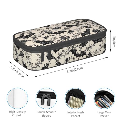 Yrebyou Bat Flower Pencil Case Big Storage Pencil Pouch Multi-Functional Pen Bag Cute Lightweight Organizer for Aldult Office College - color: Grey