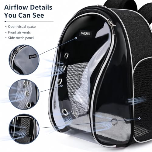 BAGLHER Cat Carrier Backpack Bubble - Fit Up to 18 Lbs - Airline-Approved Dog Backpack Carrier for Small Pets Puppies Dogs Bunny, Space Capsule Dog Carrier Backpack for Travel Outdoor Hiking, Black - color: Black
