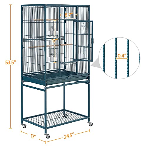 Yaheetech 54inch Metal Large Parrot Parakeet Flight Bird Cage w/Rolling Stand for Small Parrots Cockatiel Sun Parakeet Green Cheek Conure Lovebird Budgie Finch Canary - color: Navy Blue