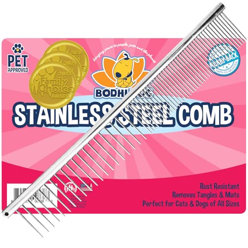 Bodhi Dog Stainless Steel Comb - Metal Detangler Grooming Brush for Dogs & Cats - Removes Knots, Tangles & Matted Fur - Ideal for Short & Long Hair - Reduces Shedding & Prevents Hair Breakage