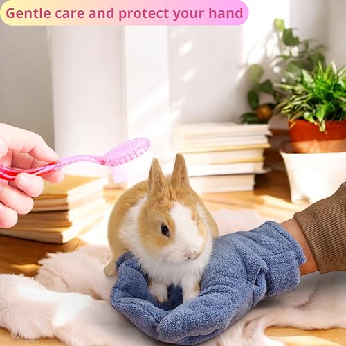 Hamster Calming Bite Proof Gloves and Grooming Brush Set, Hamster Bite Resistant Gloves Massage Brushes, Anti-Bite Glove Grooming Supplies For Small Animals Rabbit Rat Sugar Glider (Pink) - color: Pink