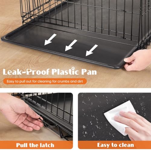 Dog Crate Kennel, 42 Inch Metal Pet Cage Double Door W/Divider Panel, Folding Travel Indoor Outdoor Dog Kennel Leak-Proof Plastic Tray Wire Animal Cage - size: 28.0"L x 28.0"W x 42.0"H