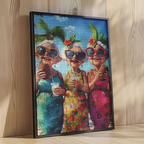 Grandmother Woman Wearing Sunglass 1000 Piece Jigsaw Puzzles for Adults grandma Friends Painting Jigsaw Puzzle Old Ladies 1000 Pieces Puzzles Game Home Wall Decor Elderly People DIY Puzzle Granny Gift - color: Artwork-10