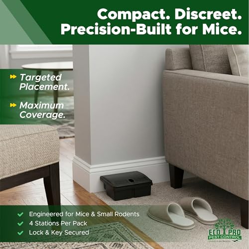 Mouse Bait Station | 4-Pack Indoor & Outdoor Mouse Bait Stations | Bait (Not Included) is Secured by Lock & Key | Pet & Child-Safe Alternative to Mouse Traps | for Mice Only - Small Size - size: 4-Pack Small