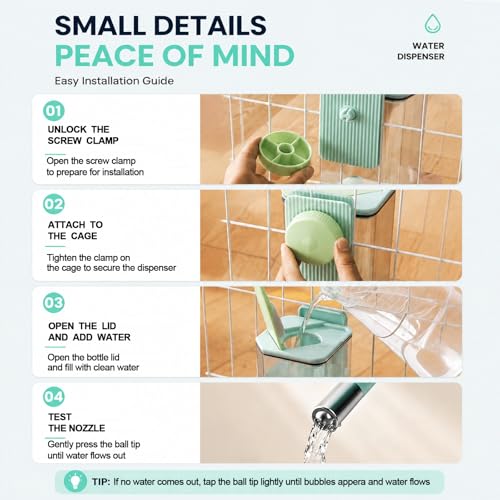 47oz Guinea Pig Water Bottle, No-Drip Cage Dispenser | Large hanging waterer for rabbits, hamsters, chinchillas and ferrets; designed for compatible cages and crates - color: Green