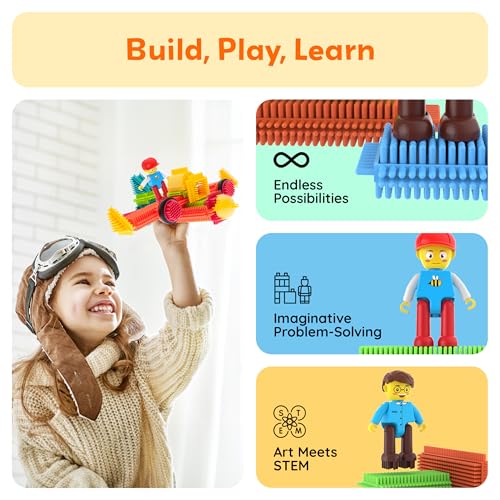 Picasso Toys Hedgehog Blocks 4 Family Action Character Figures Toddler Toy Construction Building Tile Block Expansion Pack Educational Add-on STEM Learning Smart Game Kit Toys Pretend Playset Age 3+ - color: Hedgehog 11pcs
