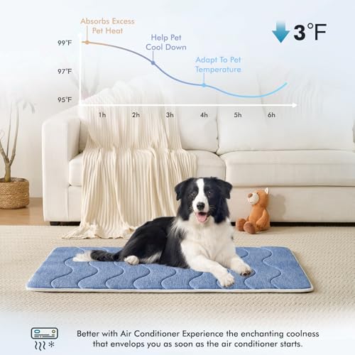 MICROCOSMOS 0.8" Thick Cooling Dog Foam Pad & Summer Pet Sleeping Mat, Machine Washable, Materials Safe, Portable Flat Pet Bed for Dogs.(Navy Blue, 36" x 23") - color: Navy Blue, size: 36"L x 23"W x 0.8"Th