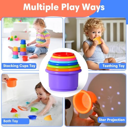 8 Pcs Stacking Cups Baby Stacking Toys, 8 Colors Educational Nesting Cups, Montessori Stacking Toys for Toddler Gifts