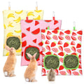 UPINS 3Pack Guinea Pig Hay Feeder Bag,Bunny Rabbit Cage Bag Hanging Holder | Guinea Pig Cage Feeder,for Bunny Rabbits,Chinchillas,Hamsters,Small Pets,and Animals - color: Red Pink Yellow