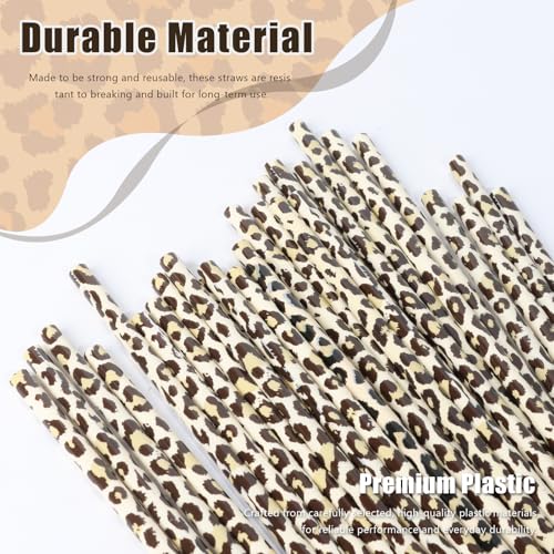 30 Pcs Reusable Beige Leopard Print Straws Cheetah Print Plastic Drinking Straws with 2 Cleaning Brushes for Stylish Animal Print Party Favors and Everyday Drinks - color: Light