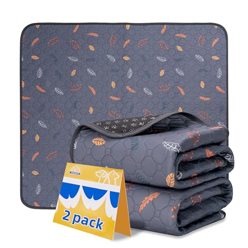Sunheir Washable Pee Pads for Dogs, Reusable Puppy Pads for Dog Playpen 2PC | Thick Super Absorbent, Leak-Proof & Non-Slip, Waterproof Dog Pads for Puppy Playpen, Crate, Whelping Box, Potty Training Grey - color: Leaves - Deep Grey, size: 18x24 Inch (Pack