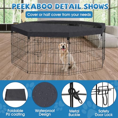 Peekaboo DogPlaypen 24 in-8 Panel Metal Rustproof Pet Fence with Top Cover | 24 Inch 8 Panel Foldable Metal Dog Playpen with Top Cover, GRS Certified Recycled Material - style: Playpen + top cover