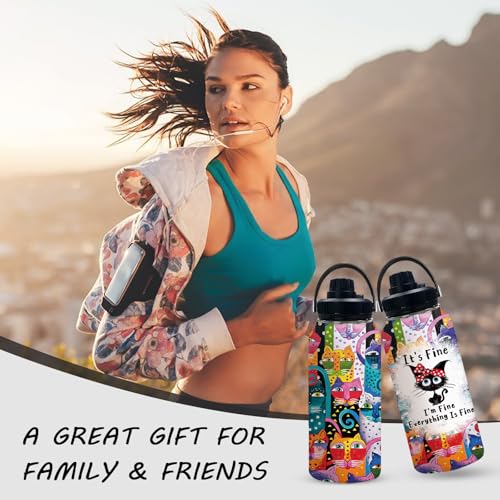 Cat 32oz Water Bottle, with Handle & Lid Bottle, Insulated Cup | 32oz Stainless Steel Tumbler, Leak-proof Reusable Mug, Christmas Birthday Gift for Funny Black Cat Lovers - color: Color Cat