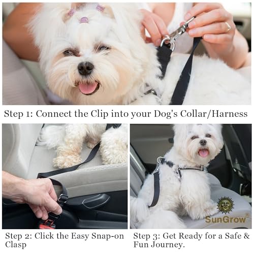 SunGrow Dog Seat Belt for Car, Adjustable Nylon Pet Seatbelt, Supports All Cars, Dog Car Leash Seat Belt, Seatbelt for Dogs, Cats & Ferrets Travel Harness - color: Black