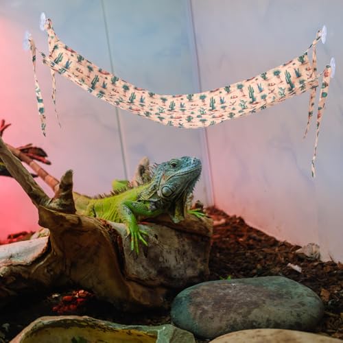 4 Pack Bearded Dragon Hammock with Suction Cup, Reptile Hammocks | Lounger Suitable for Resting or Sleeping, Fabric Reptile Hammock for Lizard, Chameleon and Gecko, Cactus Pattern - color: White and Yellow