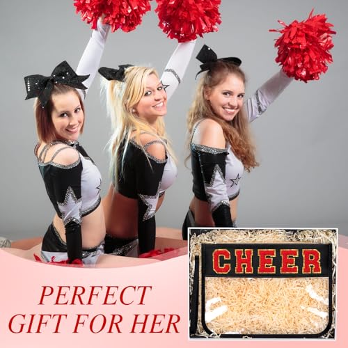 Kacctyen 20 Pcs Black Chenille Letter Cheer Bags Bulk Cheerleader Clear Makeup Bags Snacks Pouch Bulk Preppy Patch Cosmetic Pouch with Wrist Strap Zipper for Travel Team Cheerleaders - color: Black