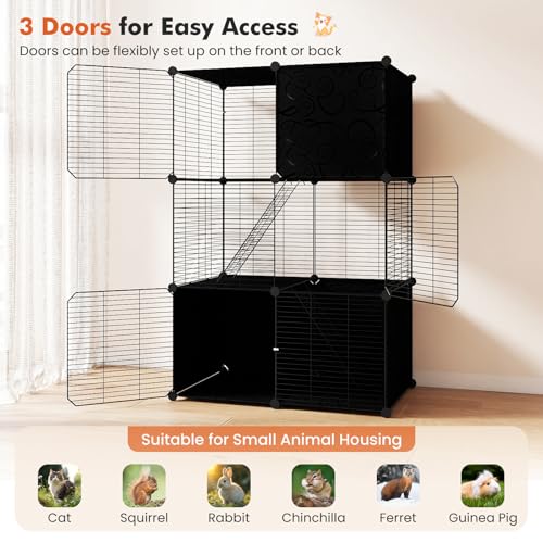 PETSITE Cat Cages Indoor, 3-Tier DIY Cat Enclosure with 2 Ladders, Detachable Metal Wire Kennel Catio with 3 Lockable Doors, Ideal for 1-3 Cats or Other Small Animals, 29 x 18.5 x 43 in