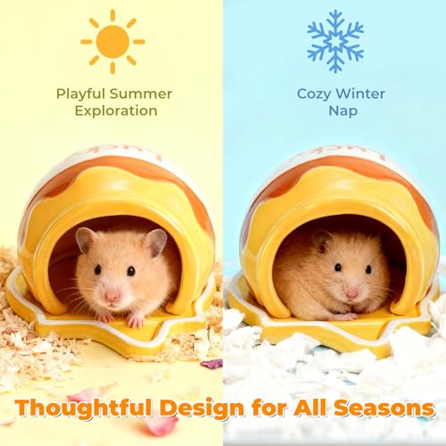 Honey Hamster Hideout, Ceramic Small Pet Hideaway House, Guinea Pig Habitat Decor, Cute Syrian Hut, Chinchilla Cage Accessories for Dwarf Hamsters, Mice, Rats, Toads
