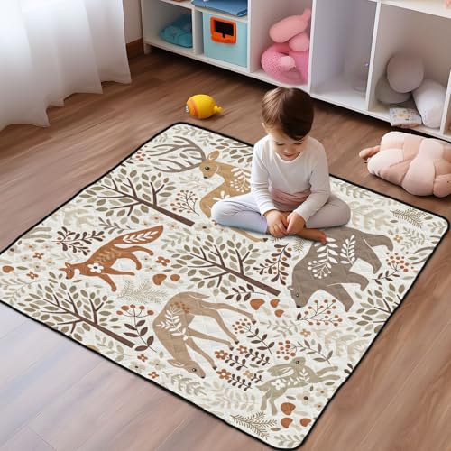 Baby Play Mat Woodland Fox Deer Trees Leaves 50 x 50 Playpen Mat Baby Play Mats for Floor Play Gym Crawling Mat Non-Slip Cushioned Baby Playmat for Infants, Babies, Toddlers - color: multi 13