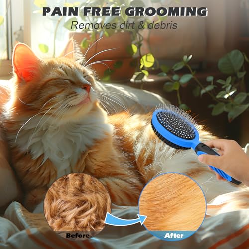 2PCS Pet Grooming Tools - Double-Sided Brush for Shedding and Bathing, Suitable for Short/Long Haired Dogs Cats and Horses, Deshedding Dog Brush, Mane & Tail Combs for Horses - Pet Supplies (Blue) - color: Black Blue