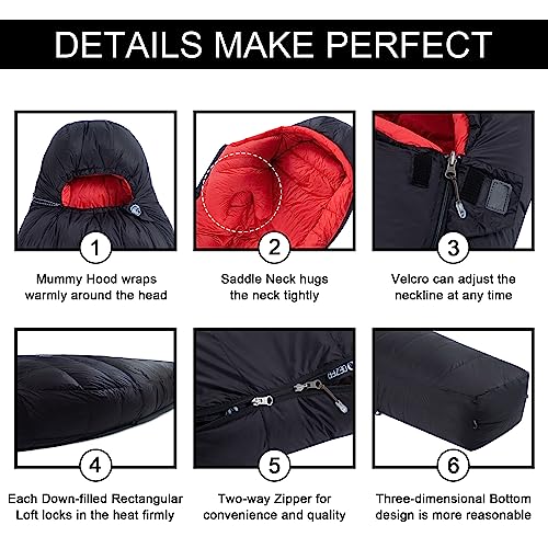 0 Degree Down Sleeping Bag for Adults,Cold Weather Backpacking | 650 Fill Power Down, 4-Season Use, Large Lightweight Compact Carry, Camping Hiking Backpacking - color: -22 Degree