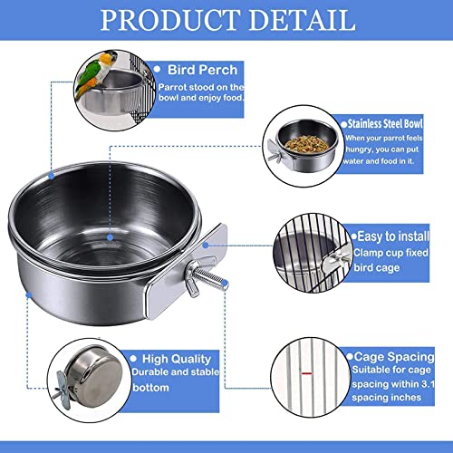 Tfwadmx Bird Feeding Dish Cups Parrot Food Bowl Clamp Holder Coop Cup, Bird Cage Water Bowl for Parakeet African Greys Conure Cockatiels Lovebird Budgie Chinchilla