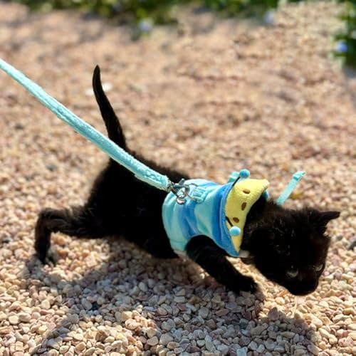 Adjustable Caterpillar Premium Plush Harness&Leaf Set – Soft Restriction-Free Vest for Ferrets,Guinea Pigs, Lizards, Rabbits,Squirrel, Kittens,Teacup Chihuahuas, Puppies|Safety Bell(Caterpillar-Blue) - color: Caterpillar-Blue