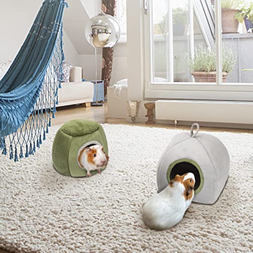 YUEPET Guinea Pig Bed 2 Pack, Washable Guinea Pig Hideouts, Stump & Yurt | Guinea Pig Hideout, Guinea Pig House, Soft Plush Fabric, Removable Cushions, Green Stump & Gray Yurt, Anti-Slip Bottoms - color: Gray Yurt Tent & Green Stump