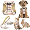 GAMUDA Small Dog Harness Collar and Leash Set, Step in No Chock No Pull Soft Mesh Adjustable Dog Vest Harnesses Plaid Reflective for Dogs Puppy Cats Kitten Rabbit (Beige, S) - color: Beige Red, size: S