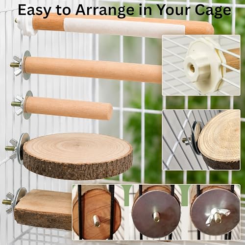 Sugar Glider Cage Accessories Nail File, 5-Piece Wood Climbing Set | Two Smooth Climbing Bars, Two Rest Platforms and One Bar with a Small Filing Zone (Climbing Toy)
