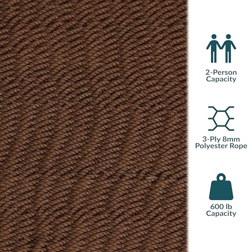 Sunnydaze Heavy Duty Double Rope Hammock for Outside, 600 lb Capacity | Mocha, 75" x 55" Bed, Soft-Spun Polyester, Wood Spreader Bars, 2-Person Outdoor Hammock for Backyard, Camping, or Patio - color: Mocha