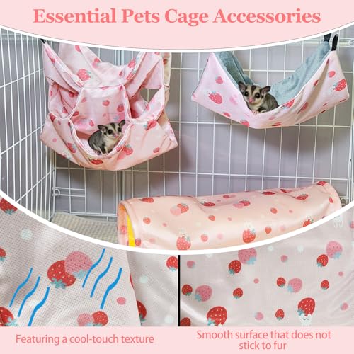 Hamiledyi Rat Hammock Sugar Glider Climbing Ropes Toys Rat Hanging Tunnel Hammock Swing Squirrel Hideout Bed Cage Accessories for Ferret Mouse Hamster Small Animals (Pink) - color: Pink-straw