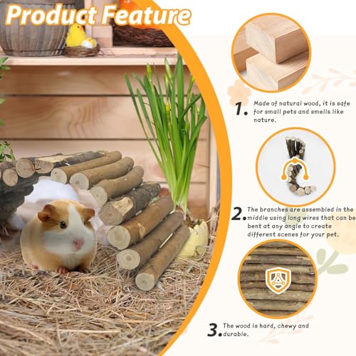 Hamiledyi Wooden Hamster Bridge Ladder 13.4" L x 7.5" W Large Climbing Toy Natural Hideout Tunnel Ramp Hamster Cage Accessories for Rabbits Guinea Pigs Ferret Tortoise Reptile (Pack of 2) - size: 13.4" L x 7.5" W