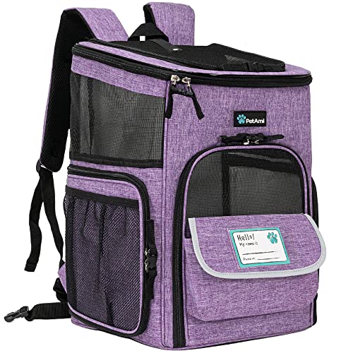 PetAmi Dog Backpack Carrier, Airline Approved 4-Way Entry Cat Backpack Carrier, Ventilated Mesh, Collapsible Pet Carrier for Small Puppy, Kitten, Hiking, Travel Car, Vet, up to 18 lbs, Purple - color: Purple