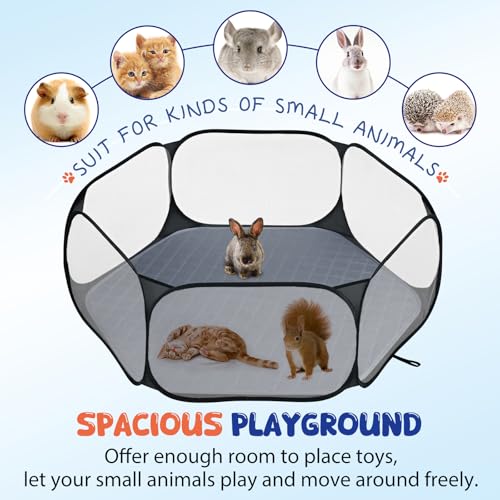 Pawaboo Small Animals Playpen with Pad, Black/Gray | Waterproof, Reusable Pad, Portable Outdoor Yard Fence, For Chick/Kitten/Puppy/Guinea Pig/Rabbits/Chinchillas - color: Black/Gray